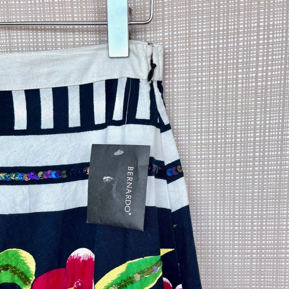 NWT Floral Sequins Skirt Black White Stripe Festive Playful Whimsy Goth Lydia - Picture 15 of 15